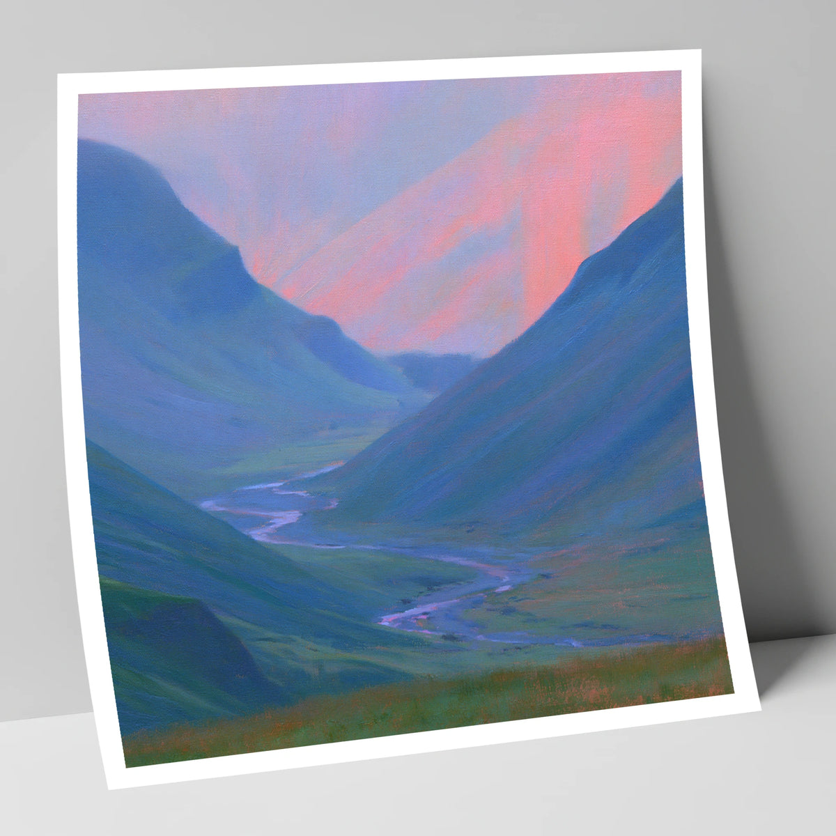 River Valley in Pink Twilight lake district waterfall art print
