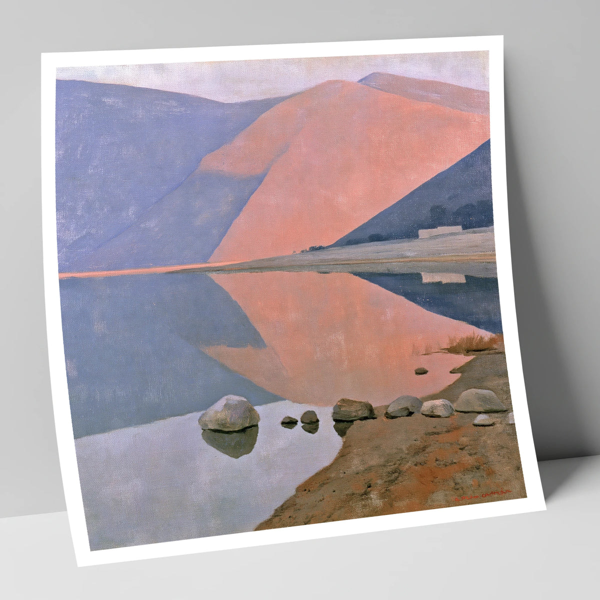 Still Lake beneath Dusk Pink Fells lake district lake art print
