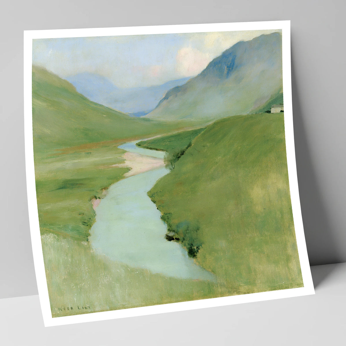Winding River in Pastel Fells lake district waterfall art print