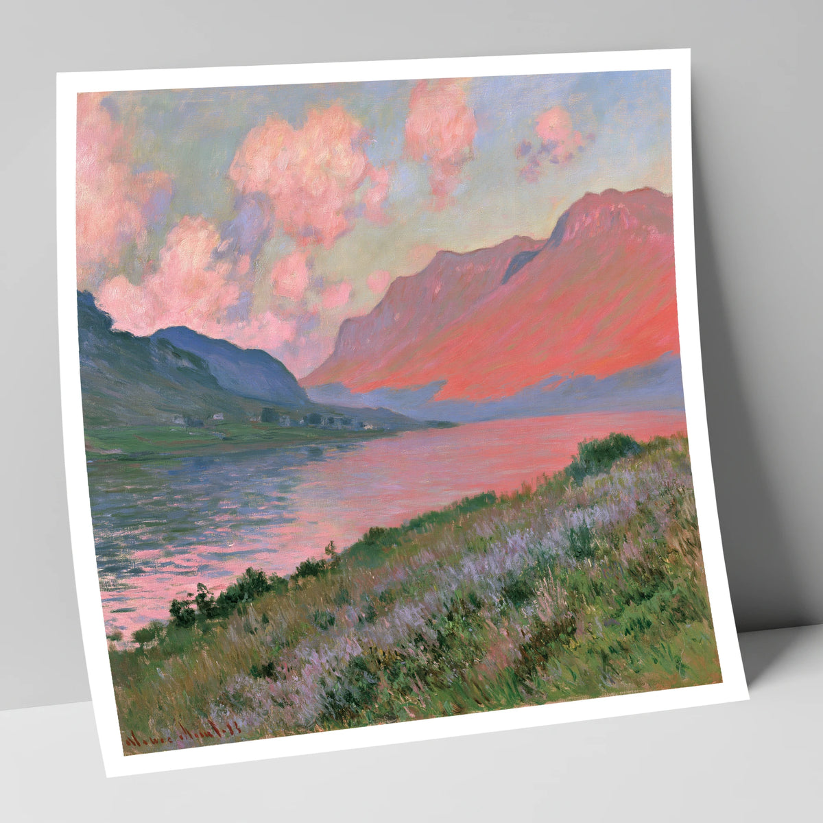 Mountain Lake in Pink Sunset lake district lake art print