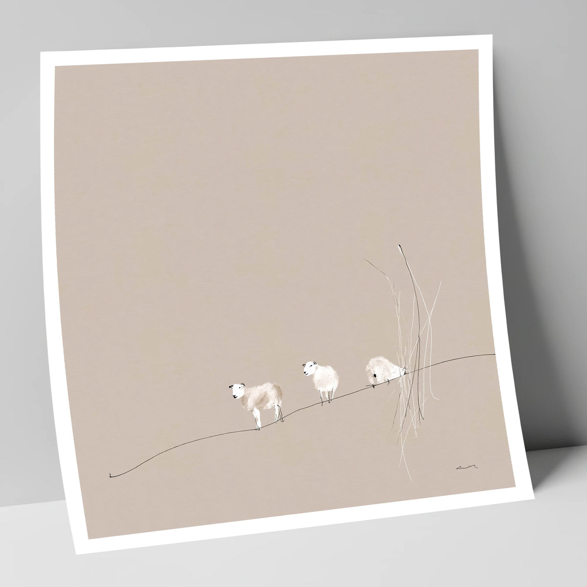 Minimalist Herdwicks on a Fellside lake district wildlife art print