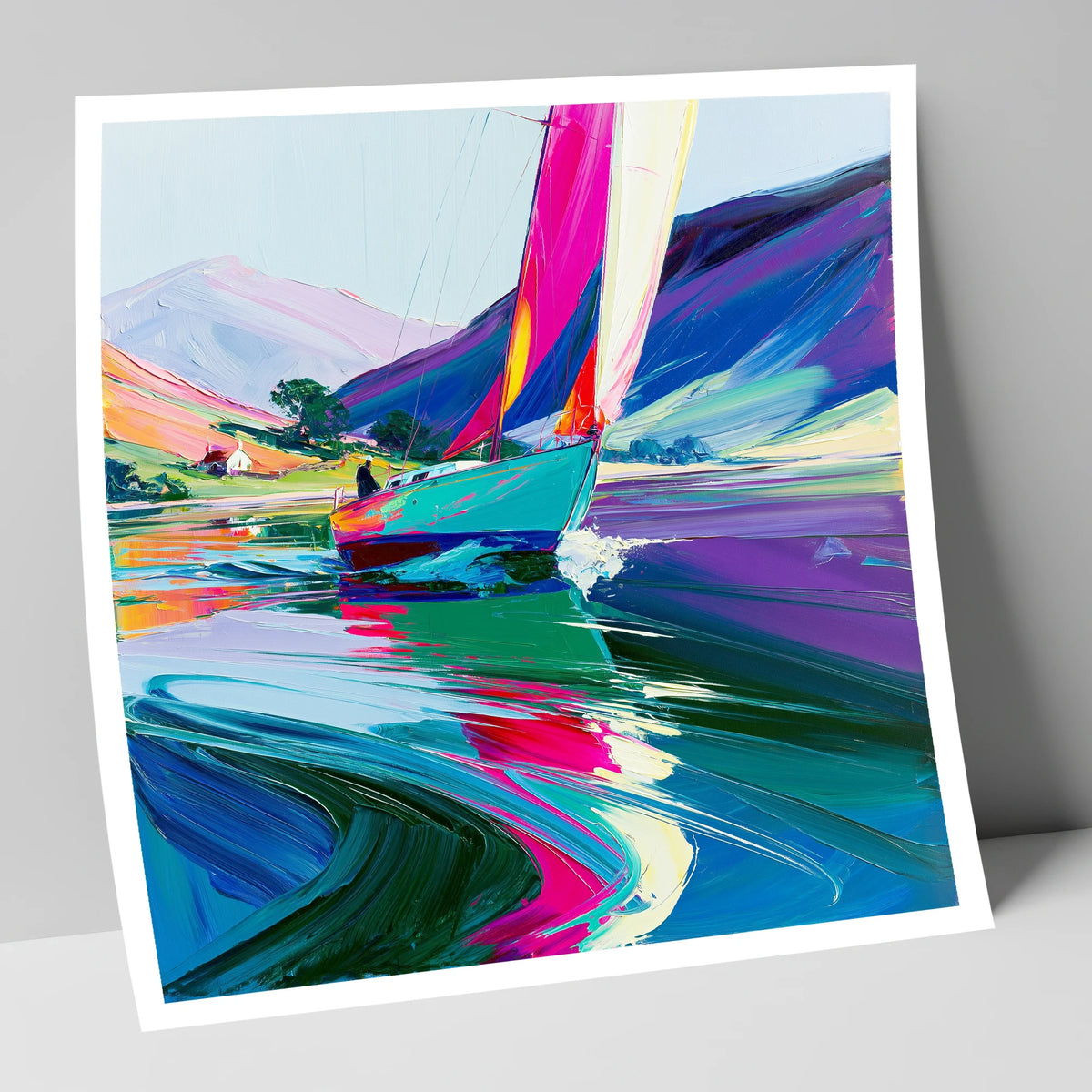 Bright Sails on a Breezy Lake lake district walking art print