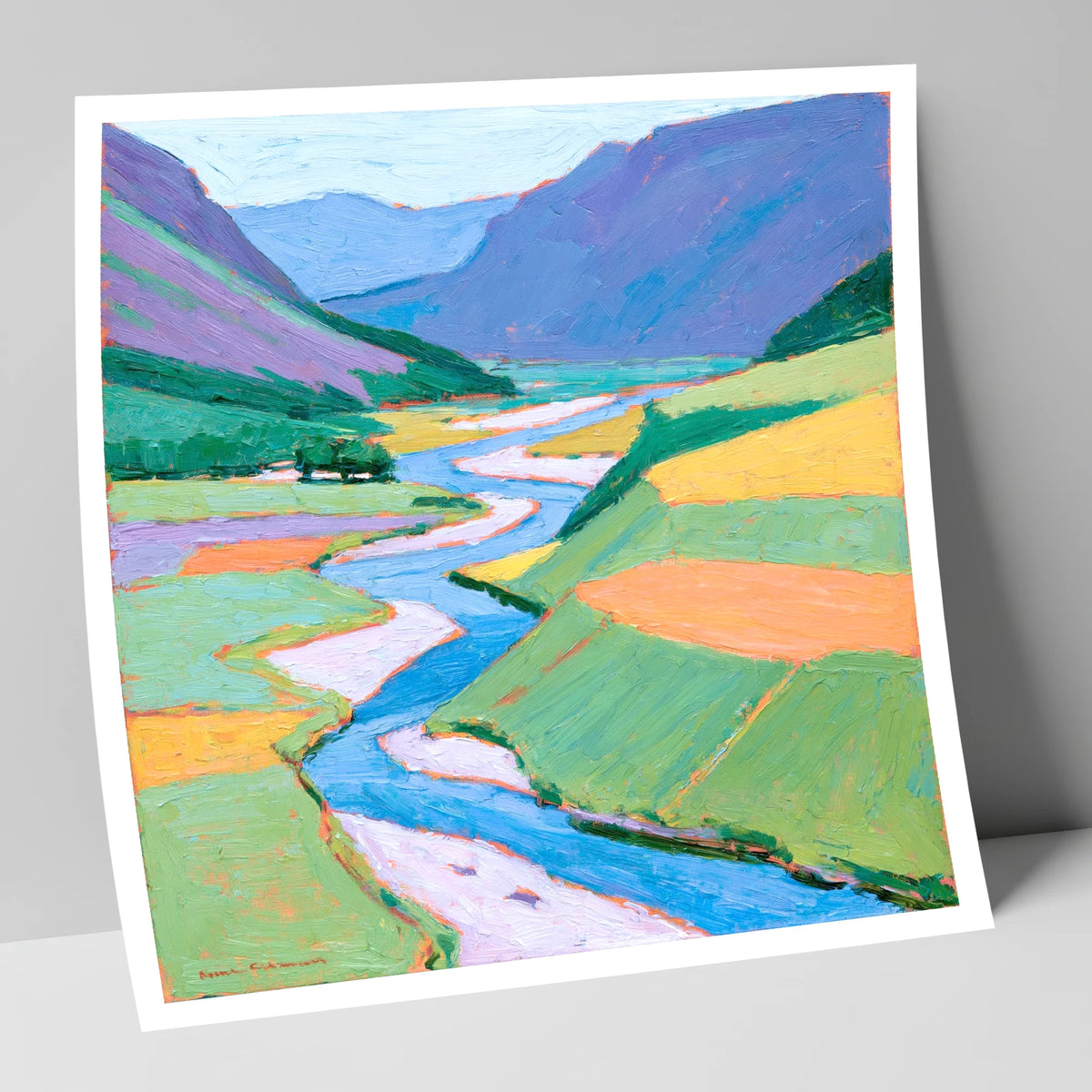 Vibrant Winding River Valley lake district waterfall art print