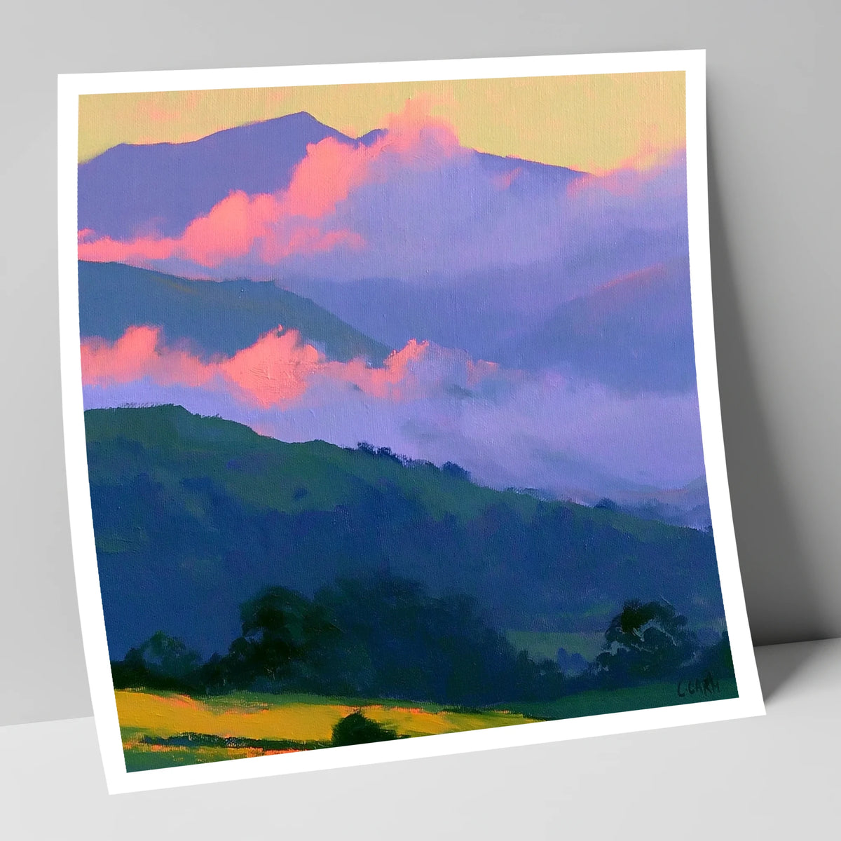 Pink Clouds Over Rolling Fells lake district fell art print