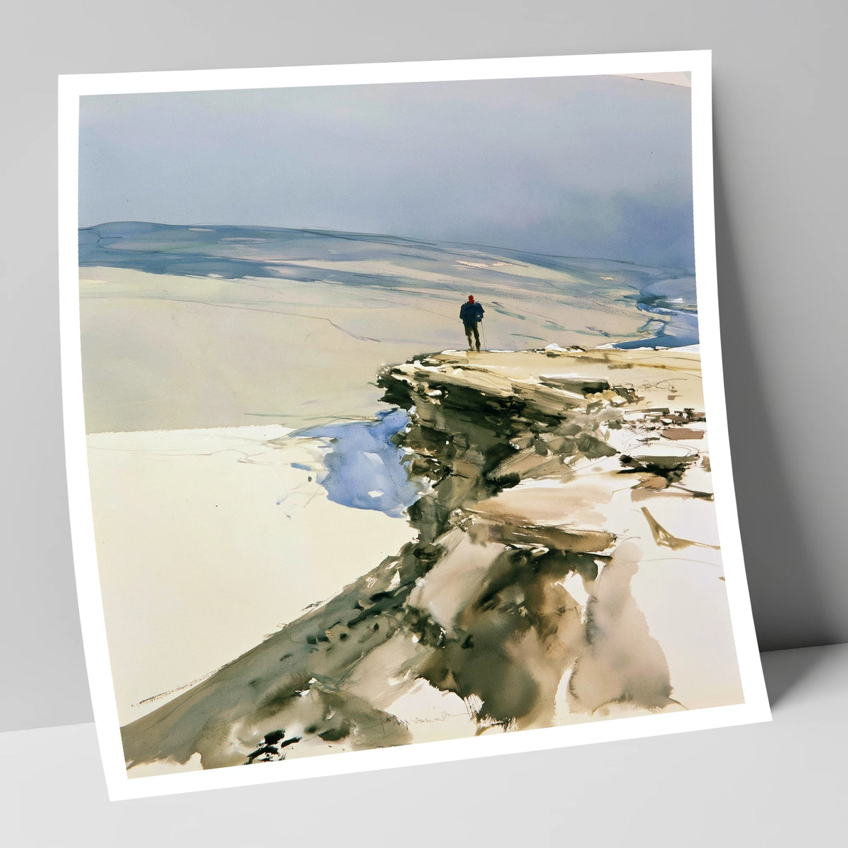 Lone Hiker on Fell Edge lake district walking art print