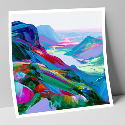 Vibrant Summit Valley View lake district fell art print
