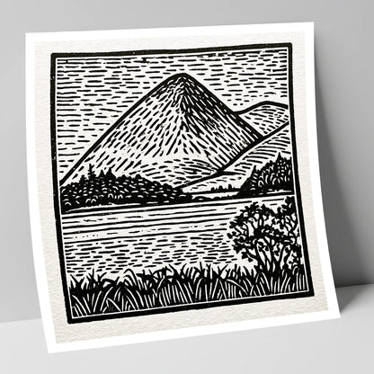 Bold Monochrome Catbells Peak lake district fell art print