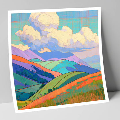 Vibrant Rolling Fells Under Cloud lake district fell art print