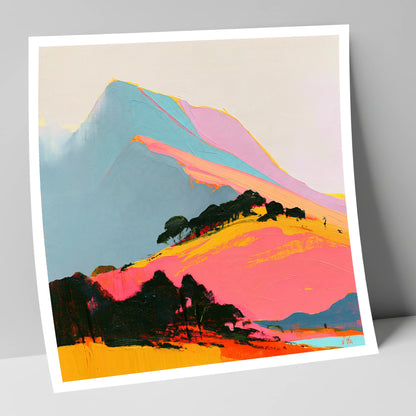Vibrant Pink Mountain Ridge lake district fell art print