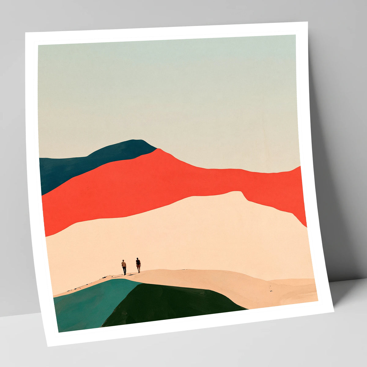 Hikers on a Graphic Fell Ridge lake district fell art print