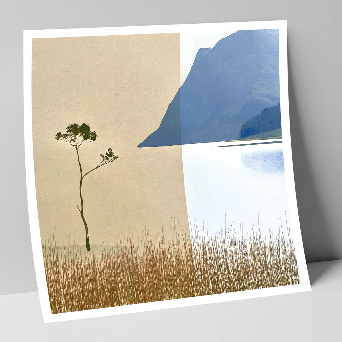 Minimalist Lone Tree at Buttermere lake district lake art print