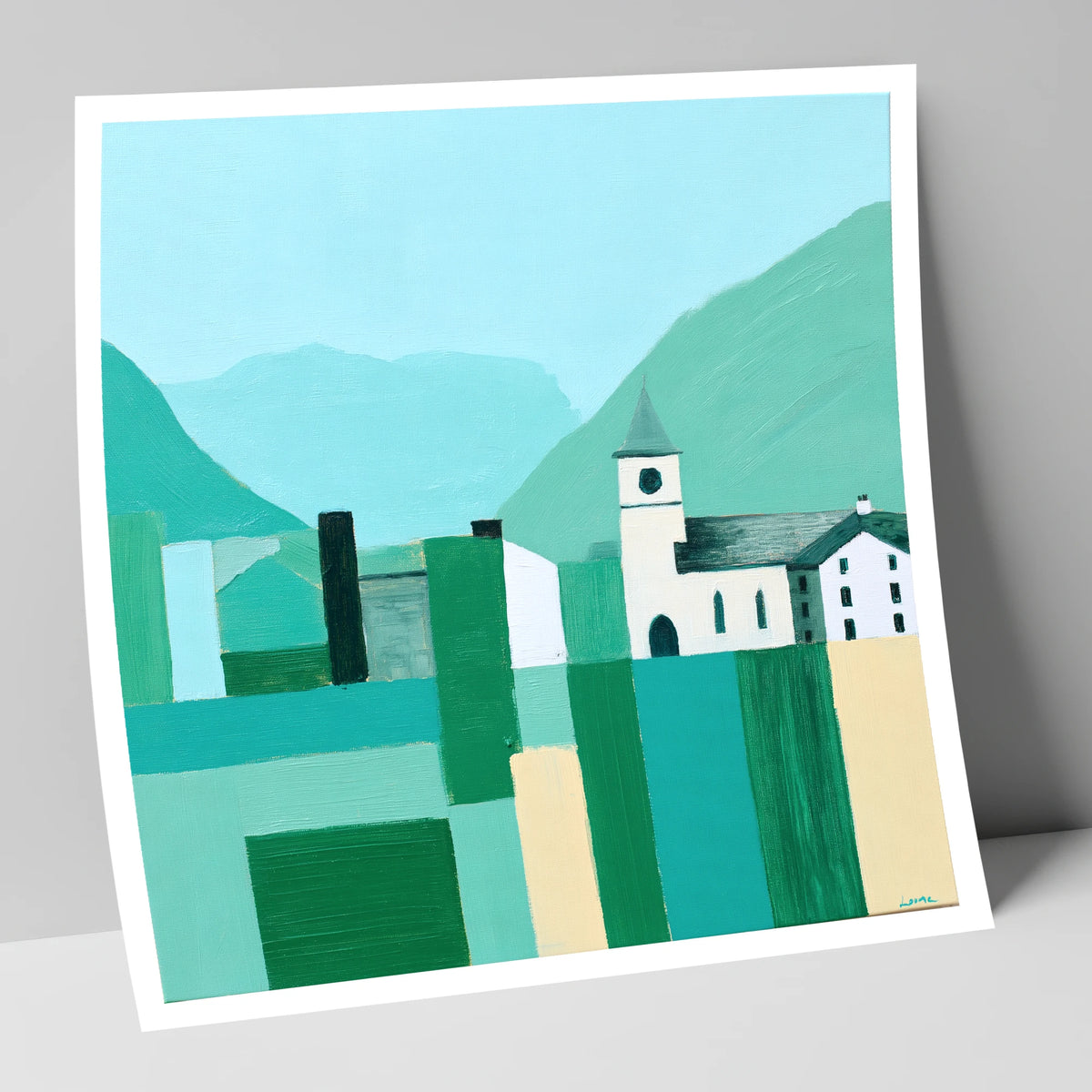Keswick Townscape in Bold Greens lake district village art print