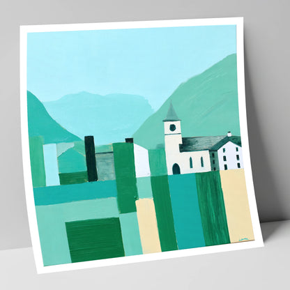Keswick Townscape in Bold Greens lake district village art print