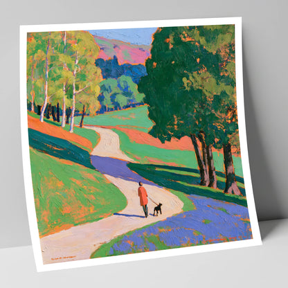 Vibrant Grasmere Dog Walk gifts for dog walkers art print