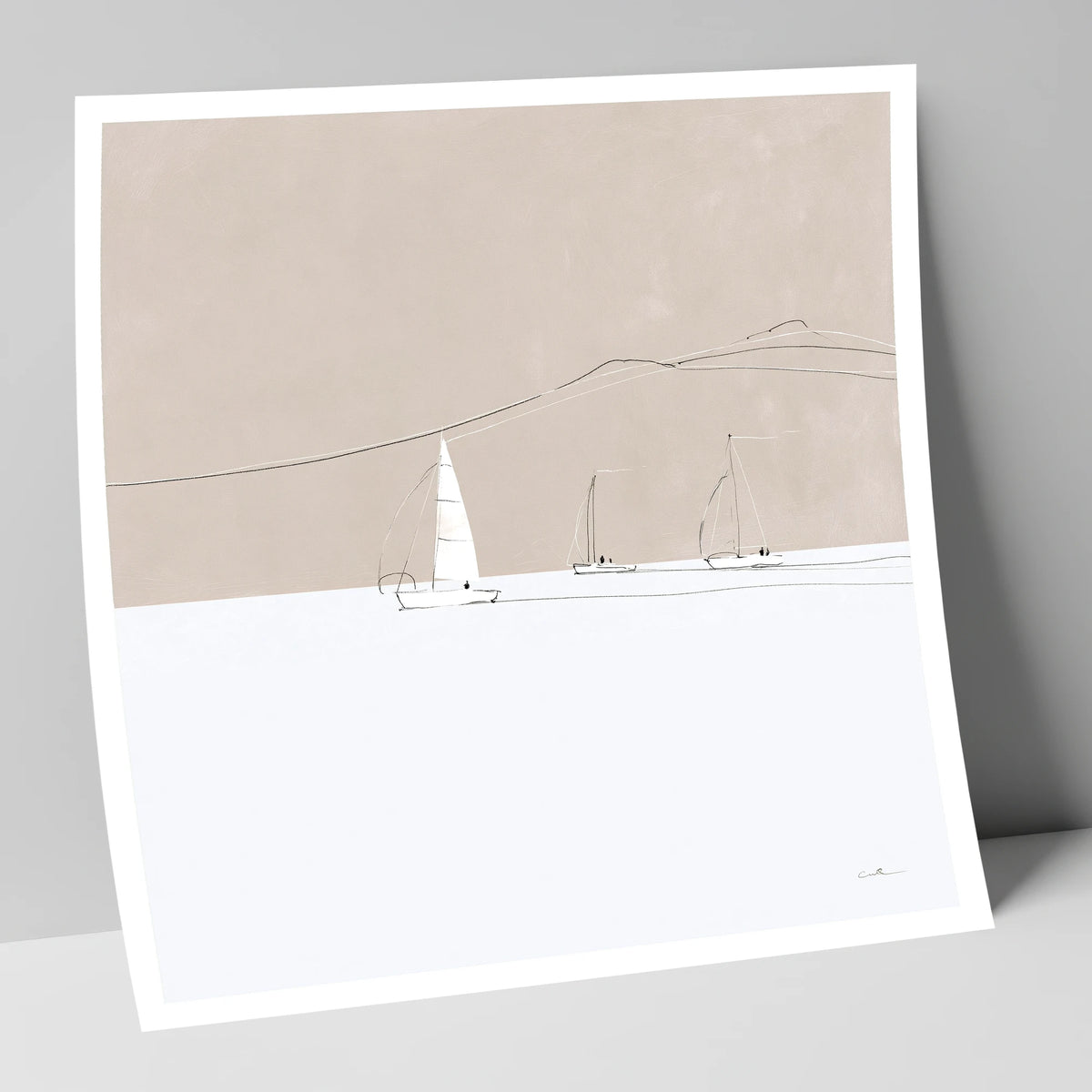 Minimalist Sailboats and Distant Fells lake district walking art print