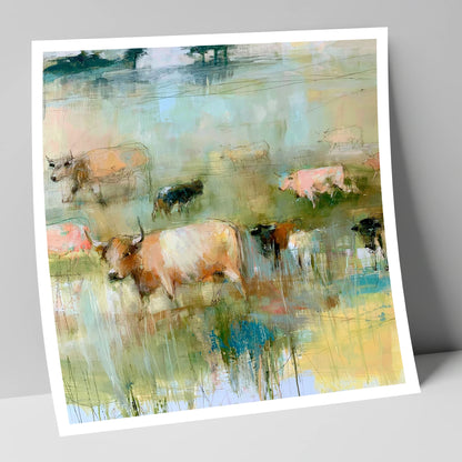 Highland Cattle in Pastel Washes lake district wildlife art print
