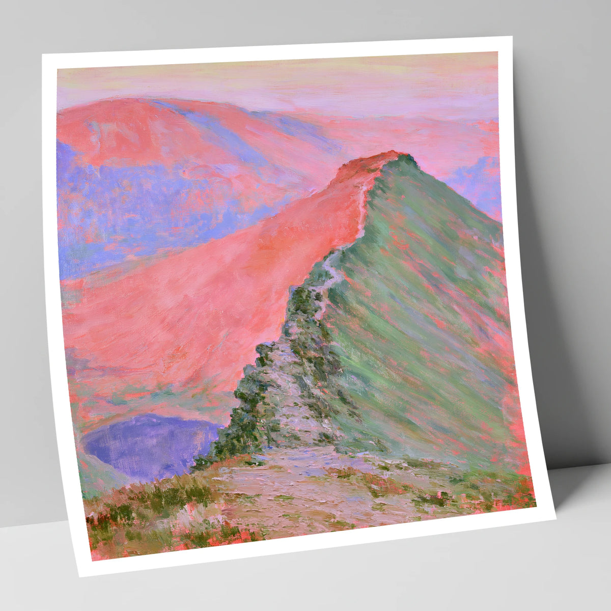Striding Edge in Sunset Pink lake district walking art print