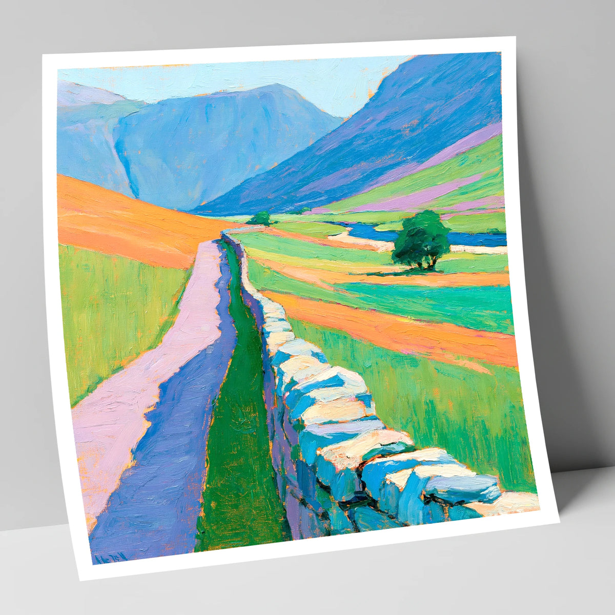 Drystone Wall Through Vivid Valley lake district valley art print