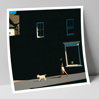 Sunlit Dog Walker in Ambleside gifts for dog walkers art print