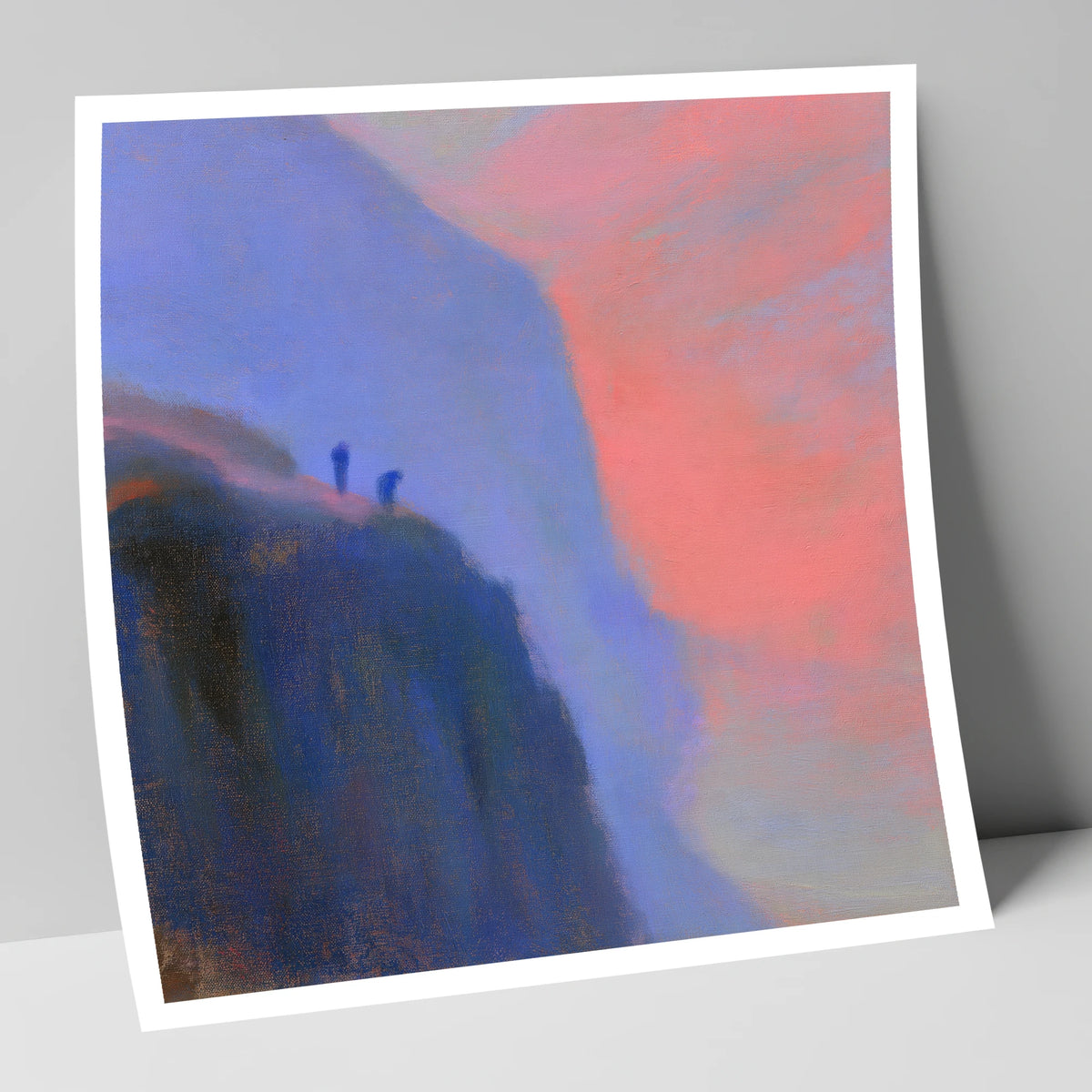 Crag Climbers in Pink Twilight lake district walking art print