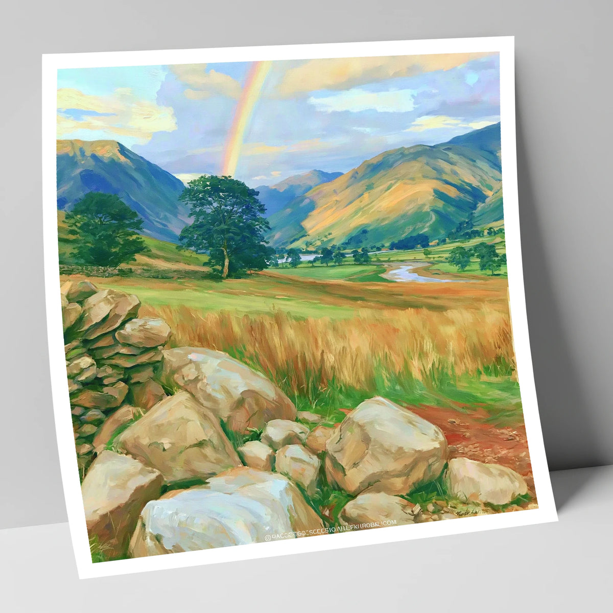 Rainbow Over a Sunlit Valley lake district sky art print