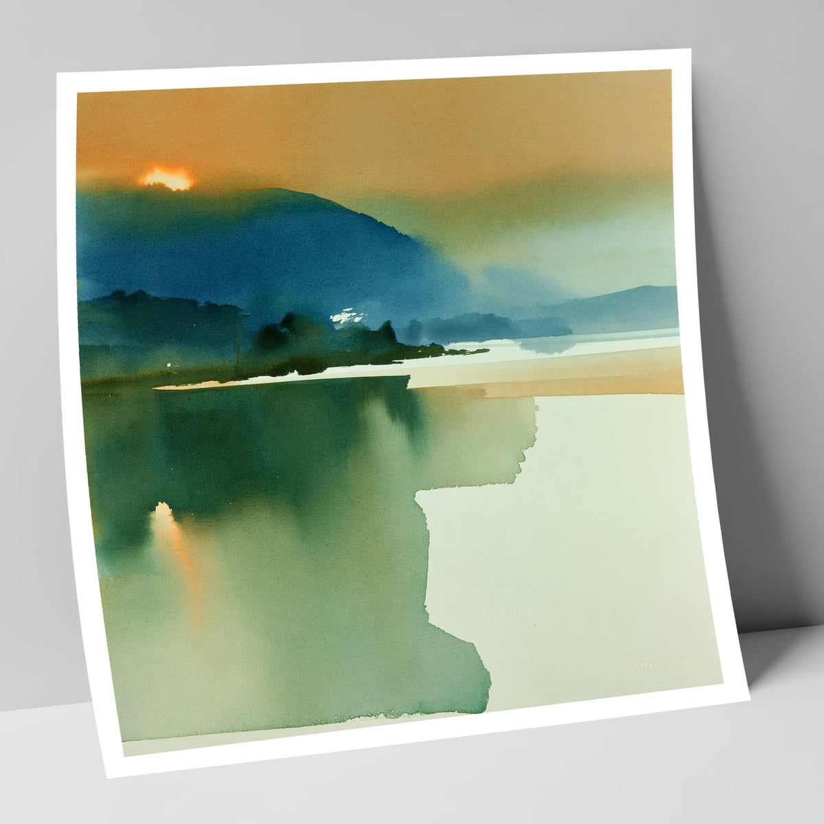 Teal and Gold Lake Sunset lake district lake art print