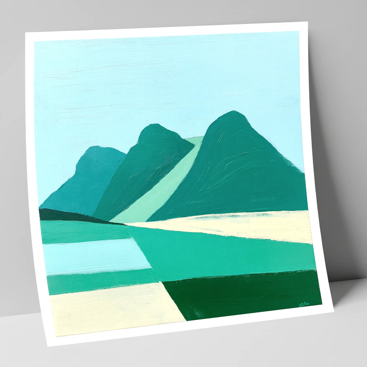 Geometric Langdale Pikes in Teal lake district fell art print