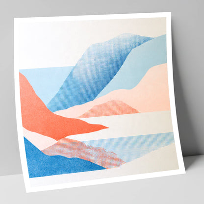 Borrowdale Valley in Coral and Blue lake district valley art print