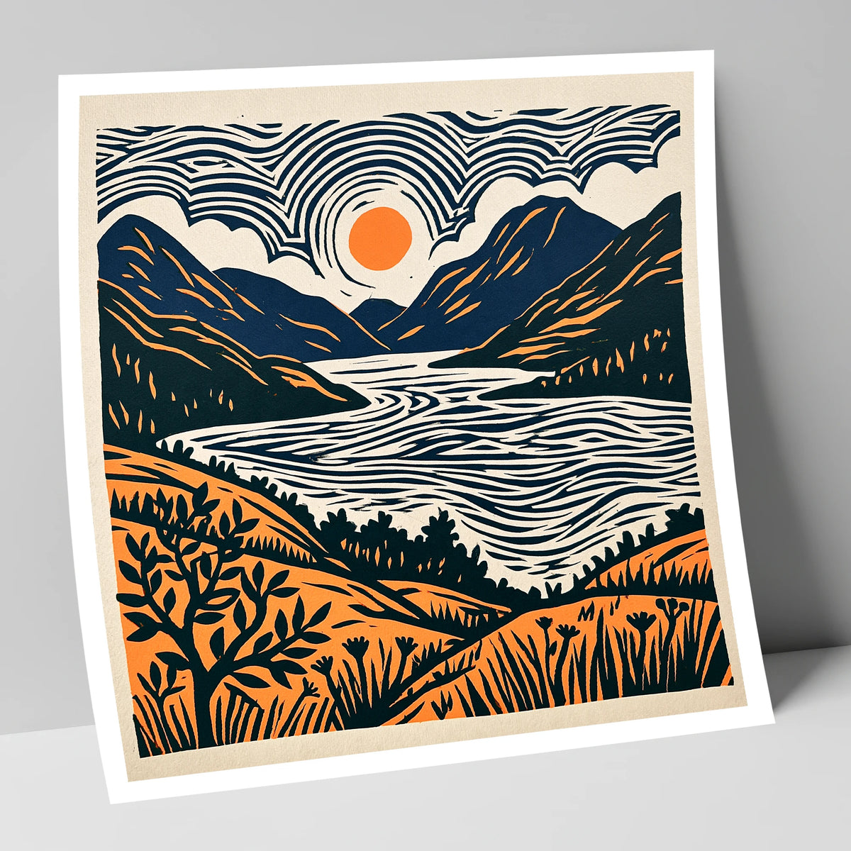 Orange Sun Over Ennerdale Water lake district valley art print