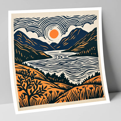Orange Sun Over Ennerdale Water lake district valley art print