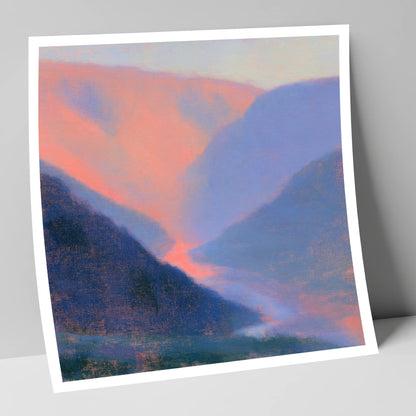 Winding River in Peach Twilight lake district waterfall art print