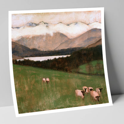 Hawkshead Pasture in Warm Light lake district village art print
