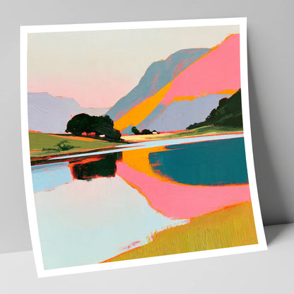 Vibrant Pink Lake At Dawn lake district lake art print