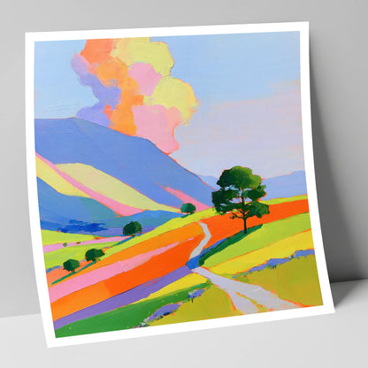 Winding Path Through Colourful Fells lake district fell art print