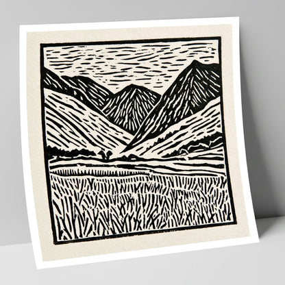Black and White Borrowdale Fells lake district valley art print