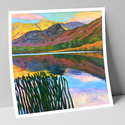 Vibrant Sunset Over Elterwater lake district lake art print