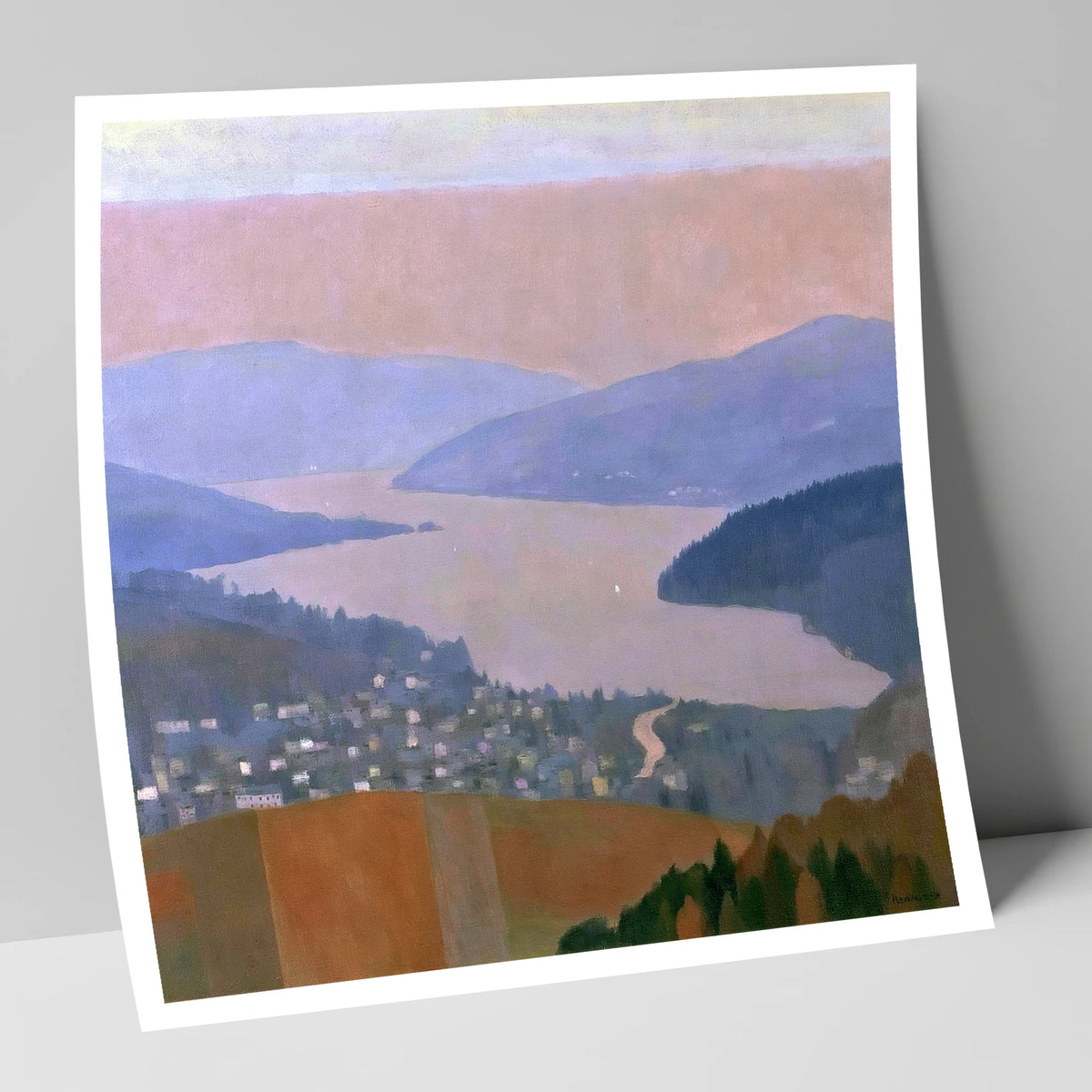 Ambleside and Lake in Pastel Dusk lake district village art print