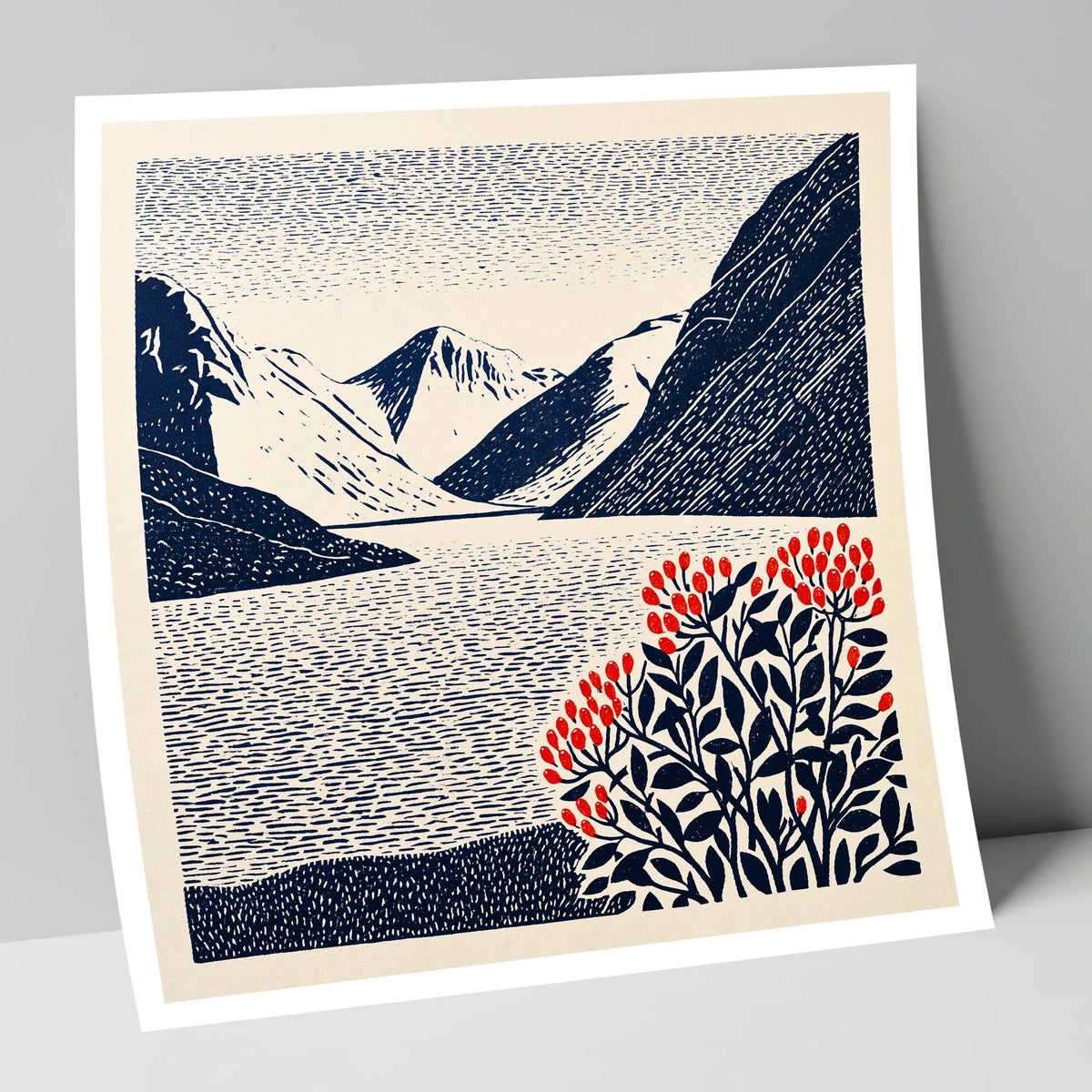 Wastwater Fells and Red Berries lake district lake art print
