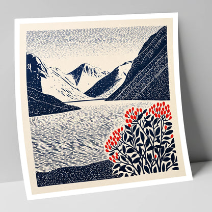 Wastwater Fells and Red Berries lake district lake art print