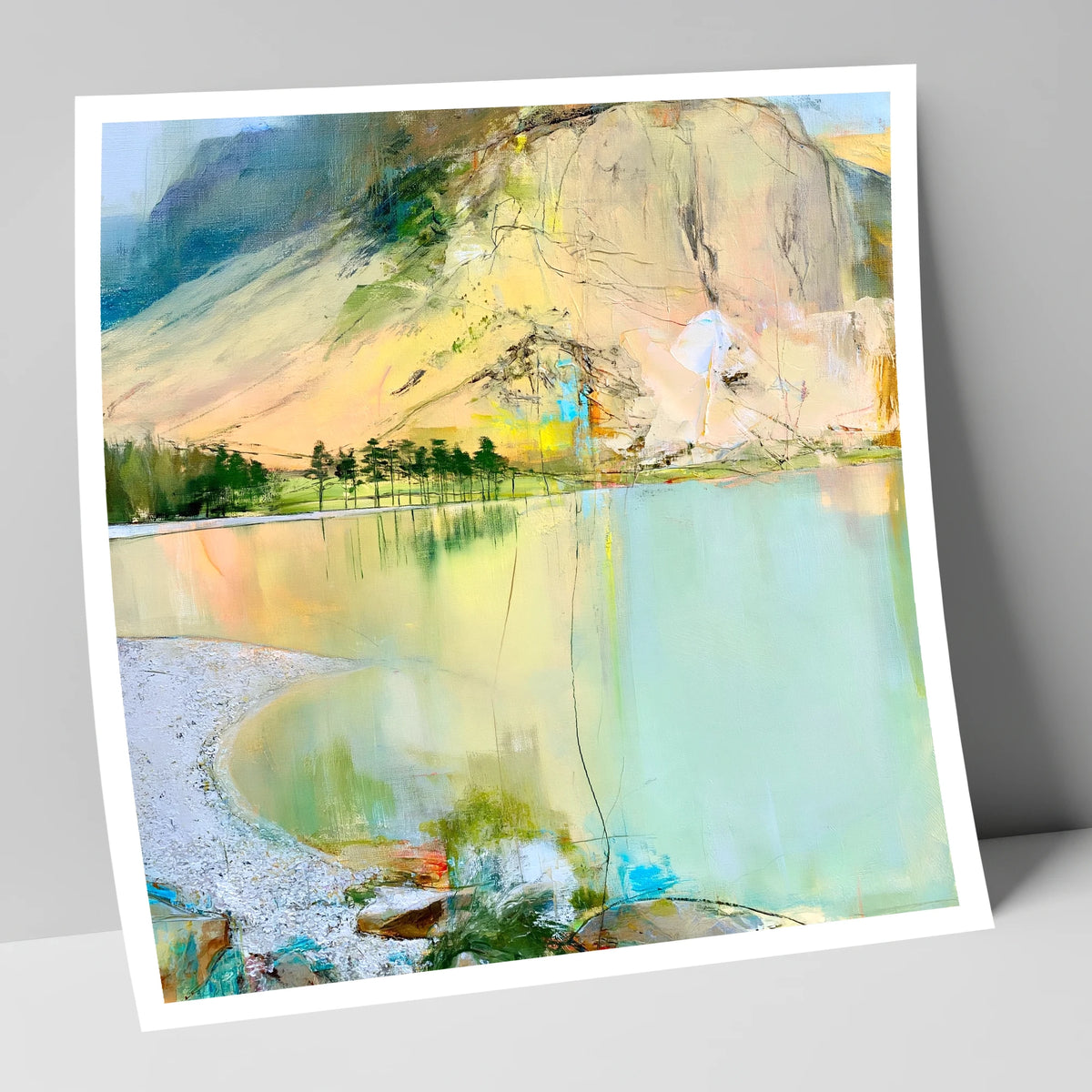 Curving Pebble Shore at Buttermere lake district lake art print