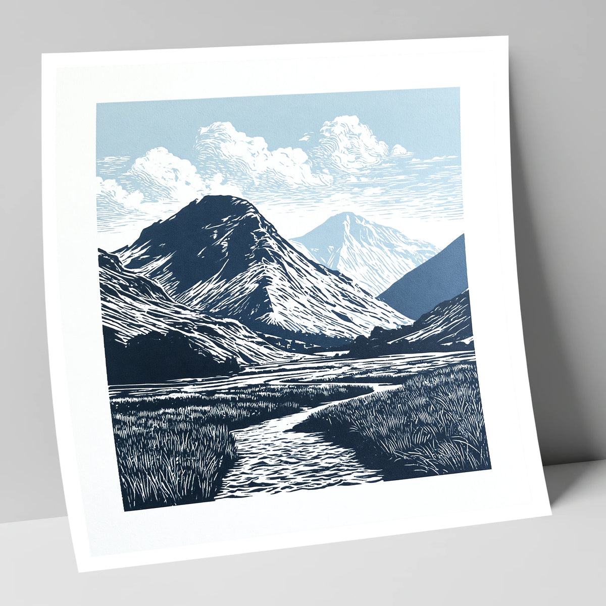 Scafell Pike in Deep Navy lake district fell art print
