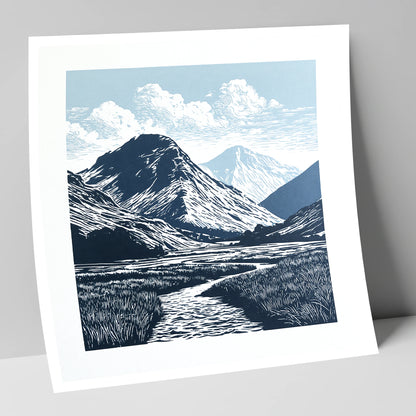 Scafell Pike in Deep Navy lake district fell art print