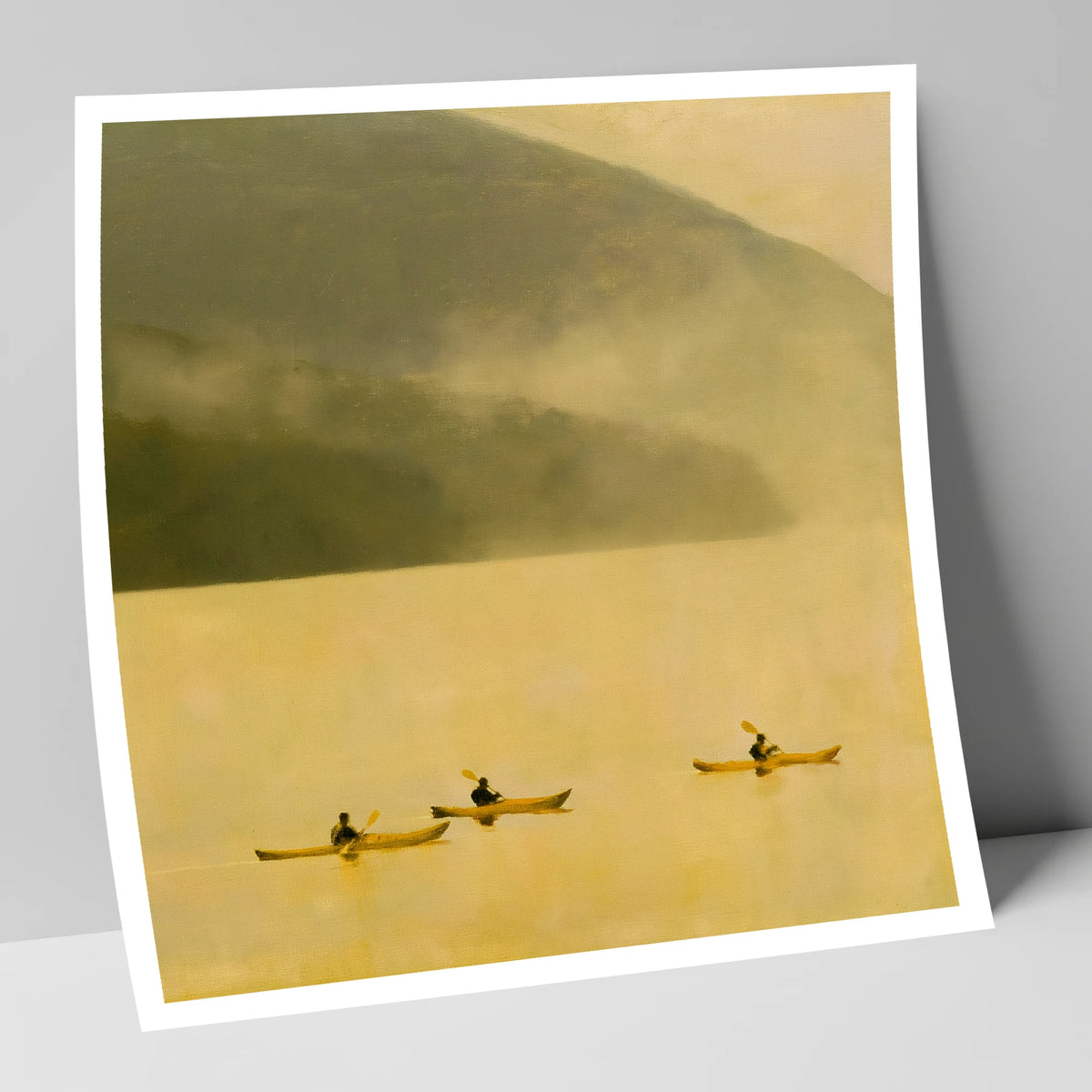 Lake Kayaking in Golden Mist lake district walking art print