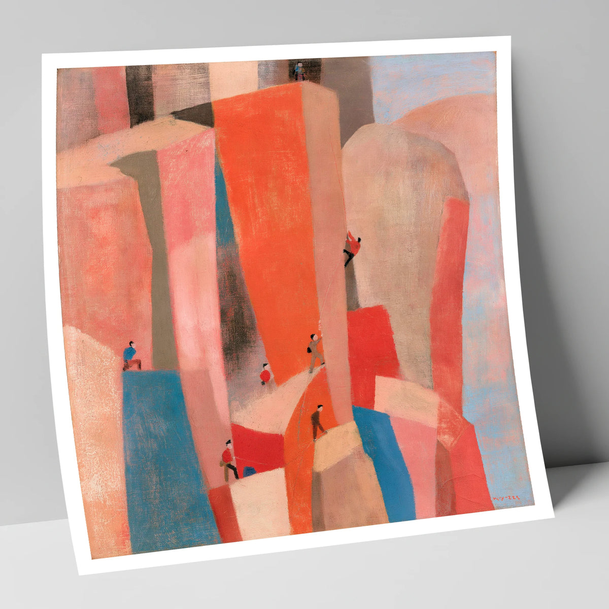 Geometric Climbers on a Crag lake district walking art print