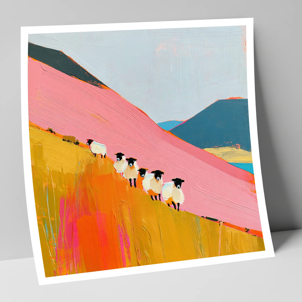 Vibrant Herdwick Sheep on Fellside lake district wildlife art print