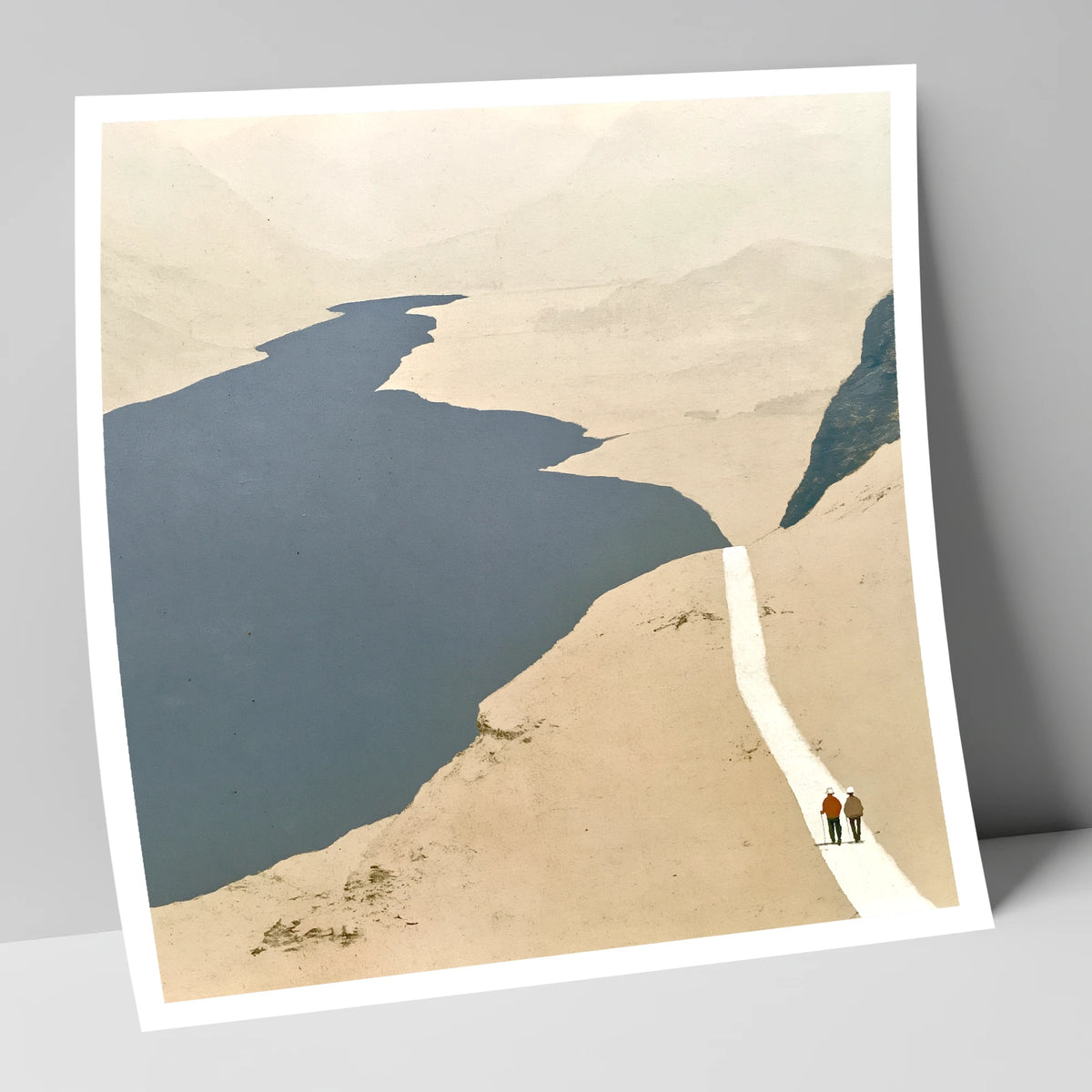Walkers on a White Mountain Path lake district walking art print
