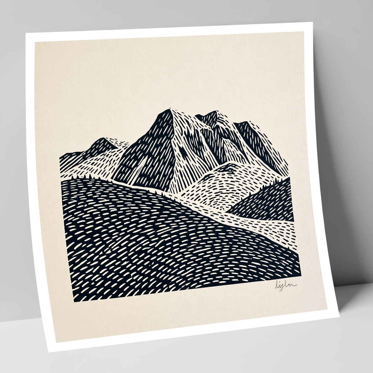Bold Monochrome Bowfell Peaks lake district fell art print