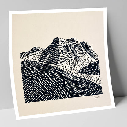 Bold Monochrome Bowfell Peaks lake district fell art print