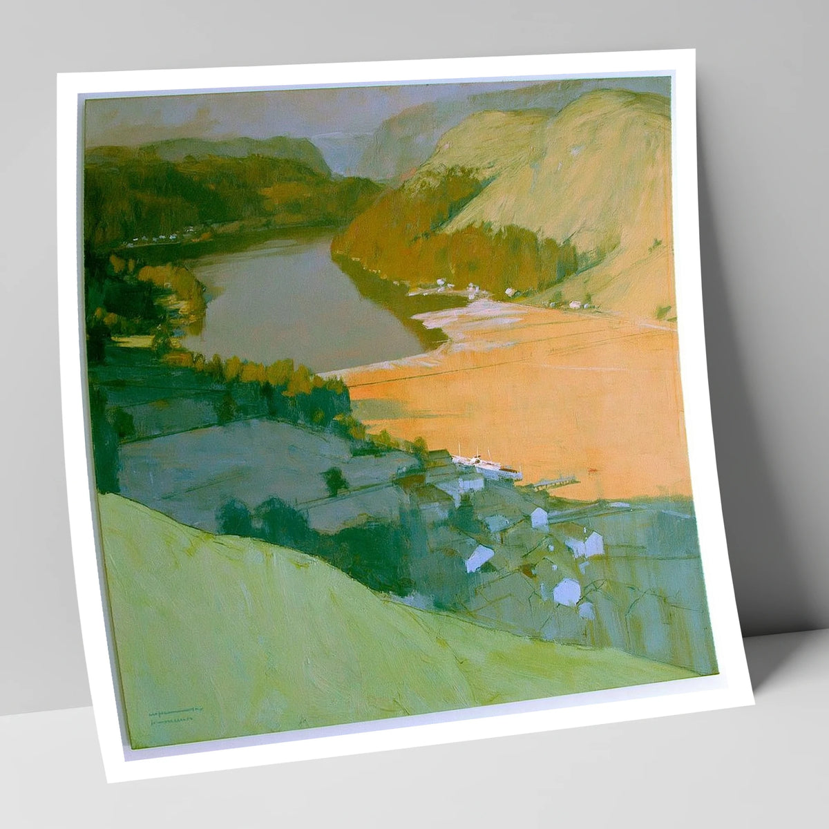 Glenridding and Ullswater Apricot Light lake district village art print