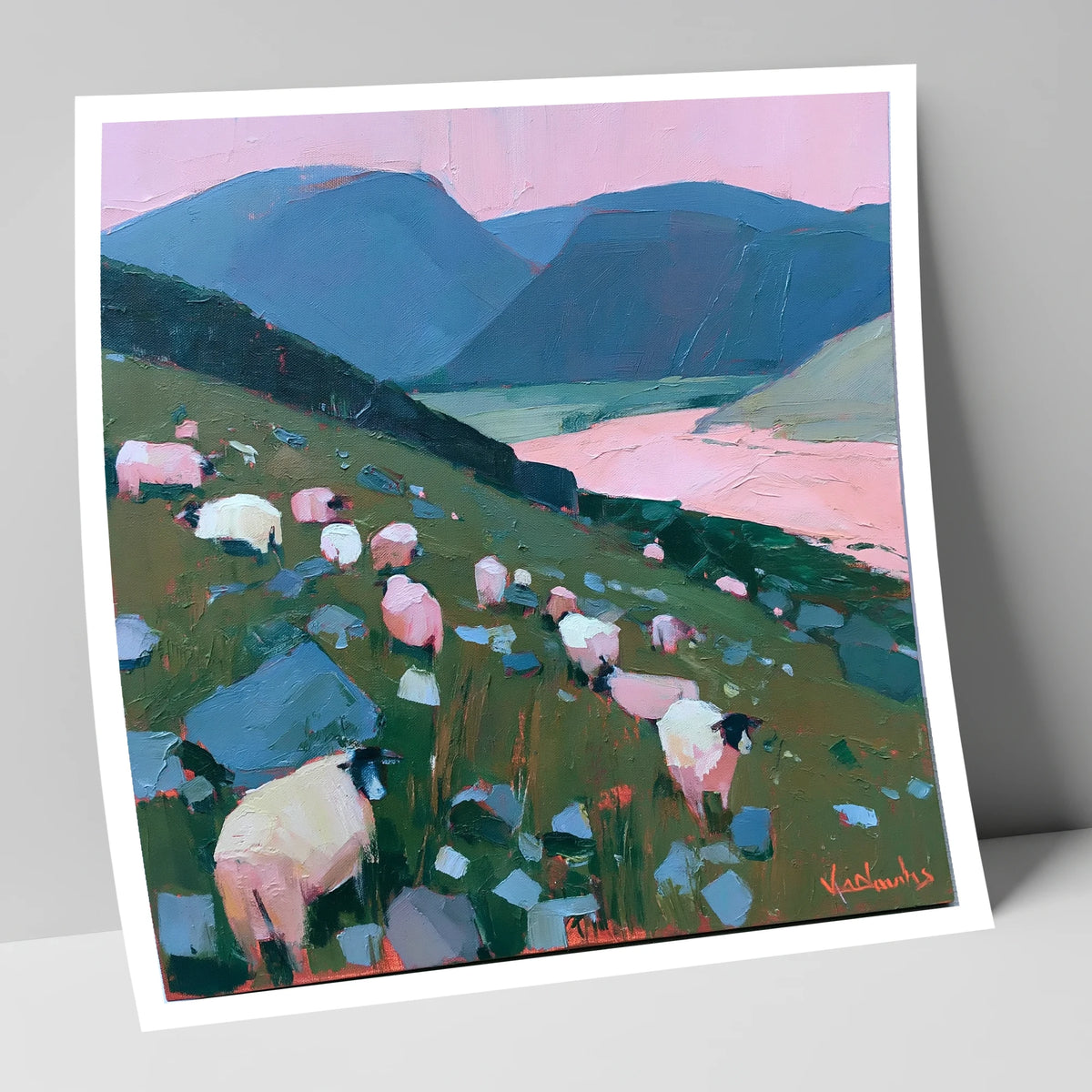 Herdwick Sheep Under Pink Skies lake district wildlife art print